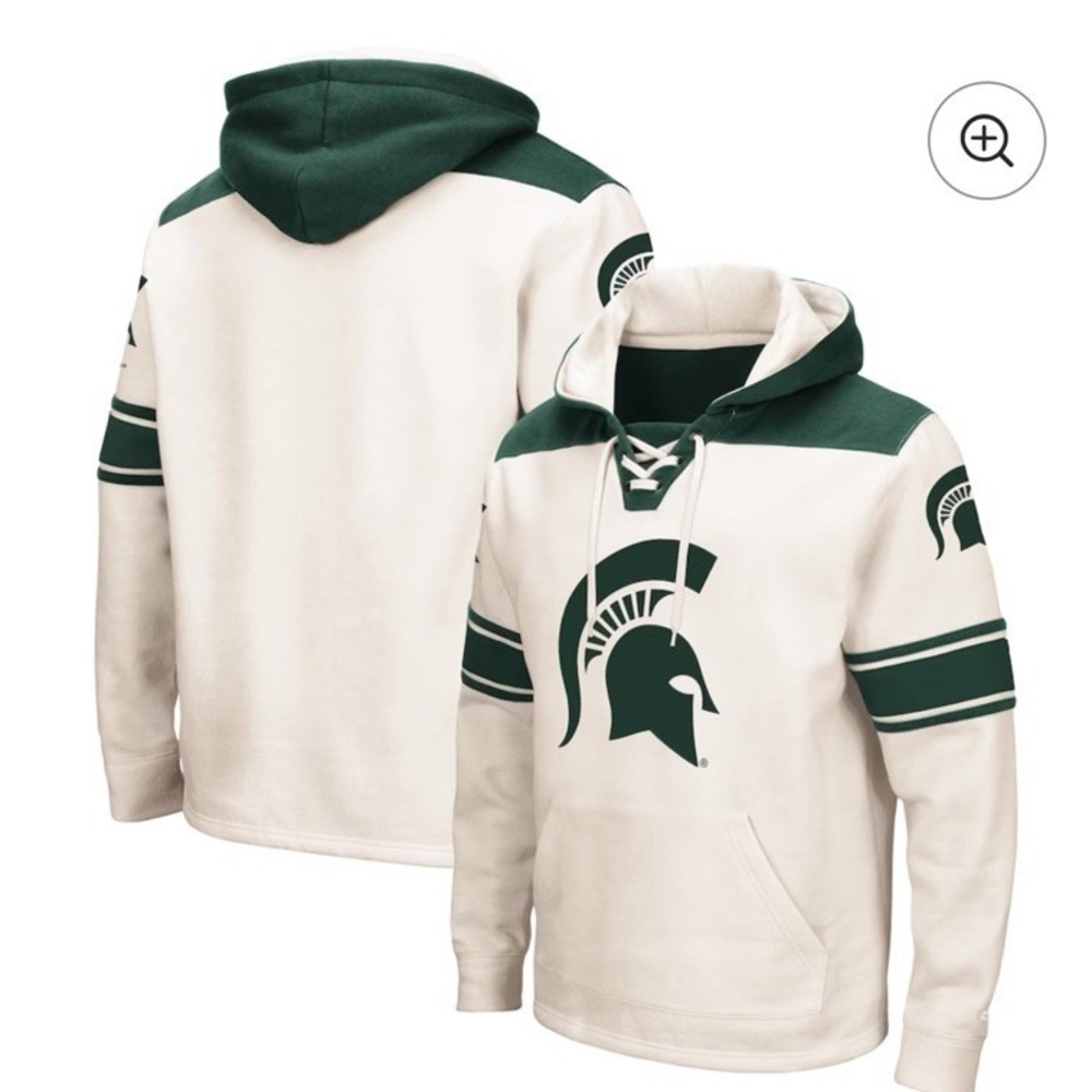 Men's Colosseum Cream Michigan State Spartans 2.0 Lace-Up Pullover Hoodie‎ XL